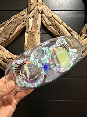 Kids Swim Goggles with Colorful Leopard Print and Decorative Lashes - Multi